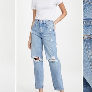 Boyish jeans, which feature a cool, relaxed cut and bold distressing throughout